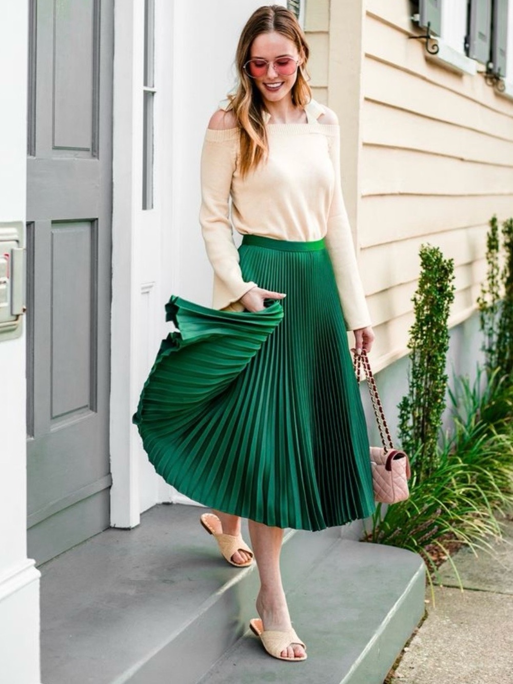 Ralph Lauren size 14 Emerald Green Pleated Midi Skirt